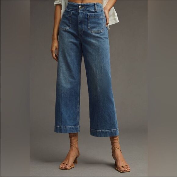 Anthropolgie Pilcro NWT The Skipper Cropped High-Rise Wide-Leg Jeans Med Blue 29 - Picture 3 of 16